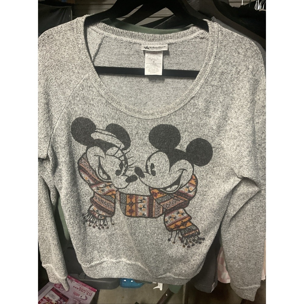 Disney Park Women Mickey Minnie Light Weight Sweater Size Medium Grey